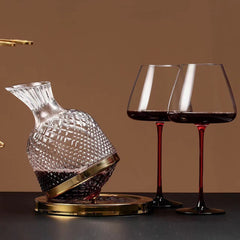 Rotating Decanter Set With 2 Bordeaux Red Wine Glasses