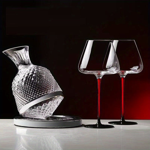 Rotating Decanter Set With 2 Bordeaux Red Wine Glasses