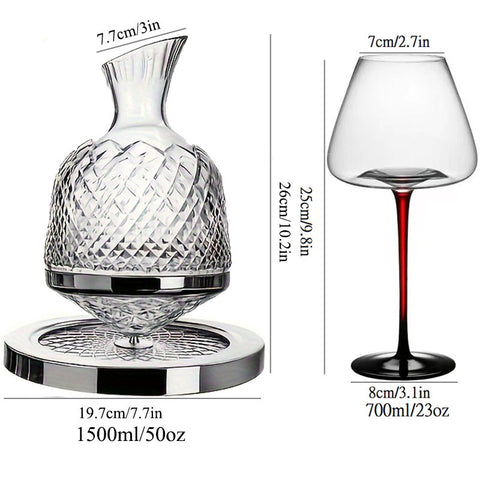 Rotating Decanter Set With 2 Bordeaux Red Wine Glasses