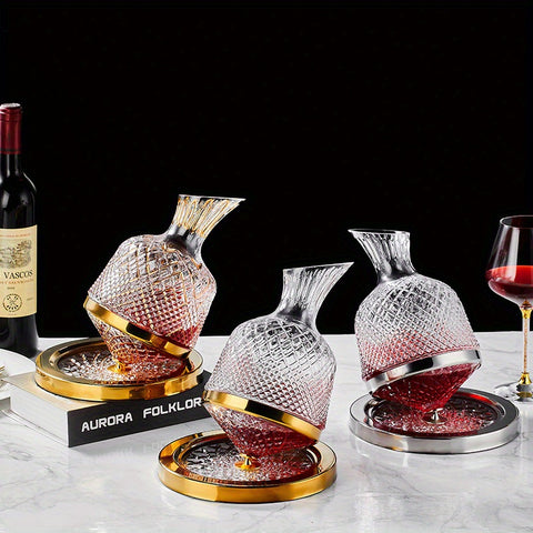 Rotating Decanter Set With 2 Bordeaux Red Wine Glasses