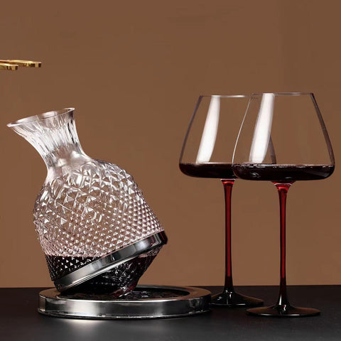 Rotating Decanter Set With 2 Bordeaux Red Wine Glasses