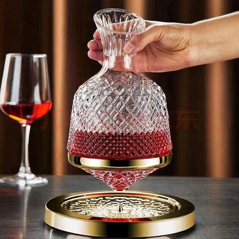 Rotating Decanter Set With 2 Bordeaux Red Wine Glasses