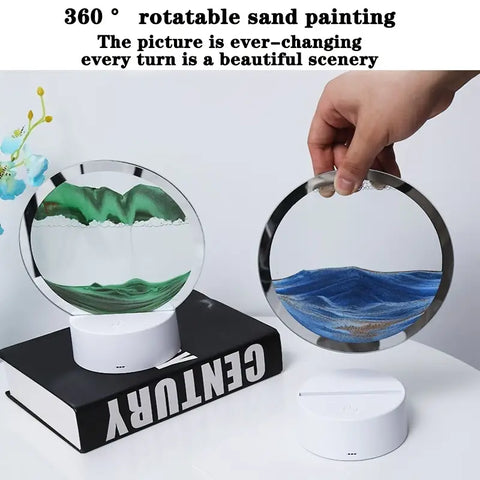 Moving Sand Art Picture 360° Rotating Hourglass Decoration