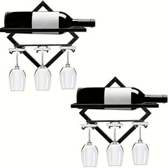 Industrial Wall-Mounted Wine Rack with Stemware Holder