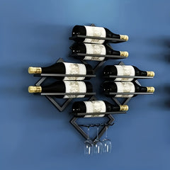 Industrial Wall-Mounted Wine Rack with Stemware Holder