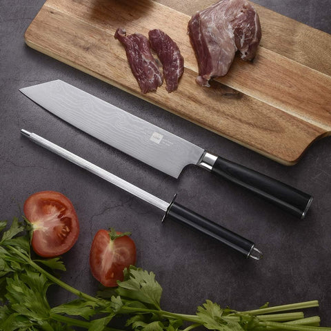 Chef Knife by Gidli - Includes Sharpening Rod as a Bonus - 8" Professional Kitchen Knife (German Carbon Stainless Steel) with Wooden Handle - Durable, Sharp Meat Knife