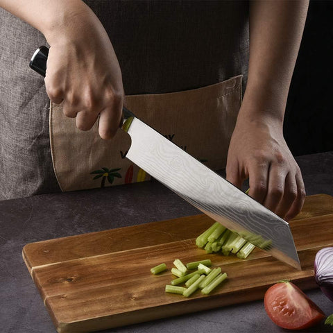 Chef Knife by Gidli - Includes Sharpening Rod as a Bonus - 8" Professional Kitchen Knife (German Carbon Stainless Steel) with Wooden Handle - Durable, Sharp Meat Knife