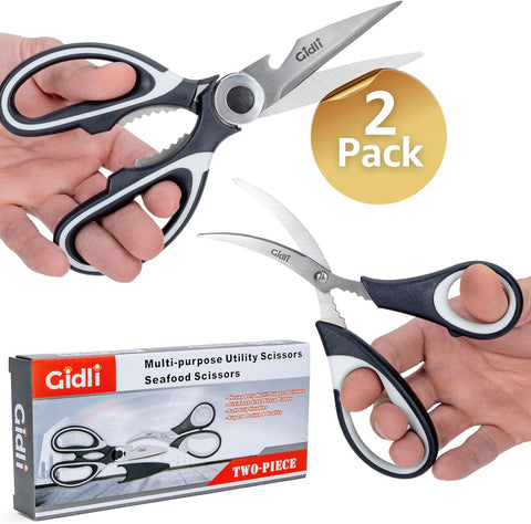 Kitchen Shears by Gidli - Includes Seafood Scissors As a Bonus - Heavy Duty Stainless Steel Multipurpose Ultra Sharp Utility Scissors.