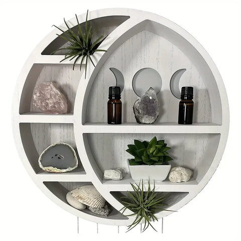 1pc White Wooden Moon Shelf For Crystals