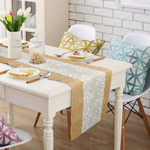 Burlap and Lace Table Runner - Gidli