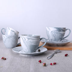 Minimalist Marbled Cup & Saucer Set - Gidli