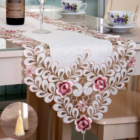 Embroidered Table Runner Floral Lace - Gidli