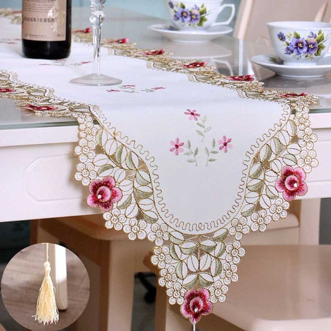 Embroidered Table Runner Floral Lace - Gidli